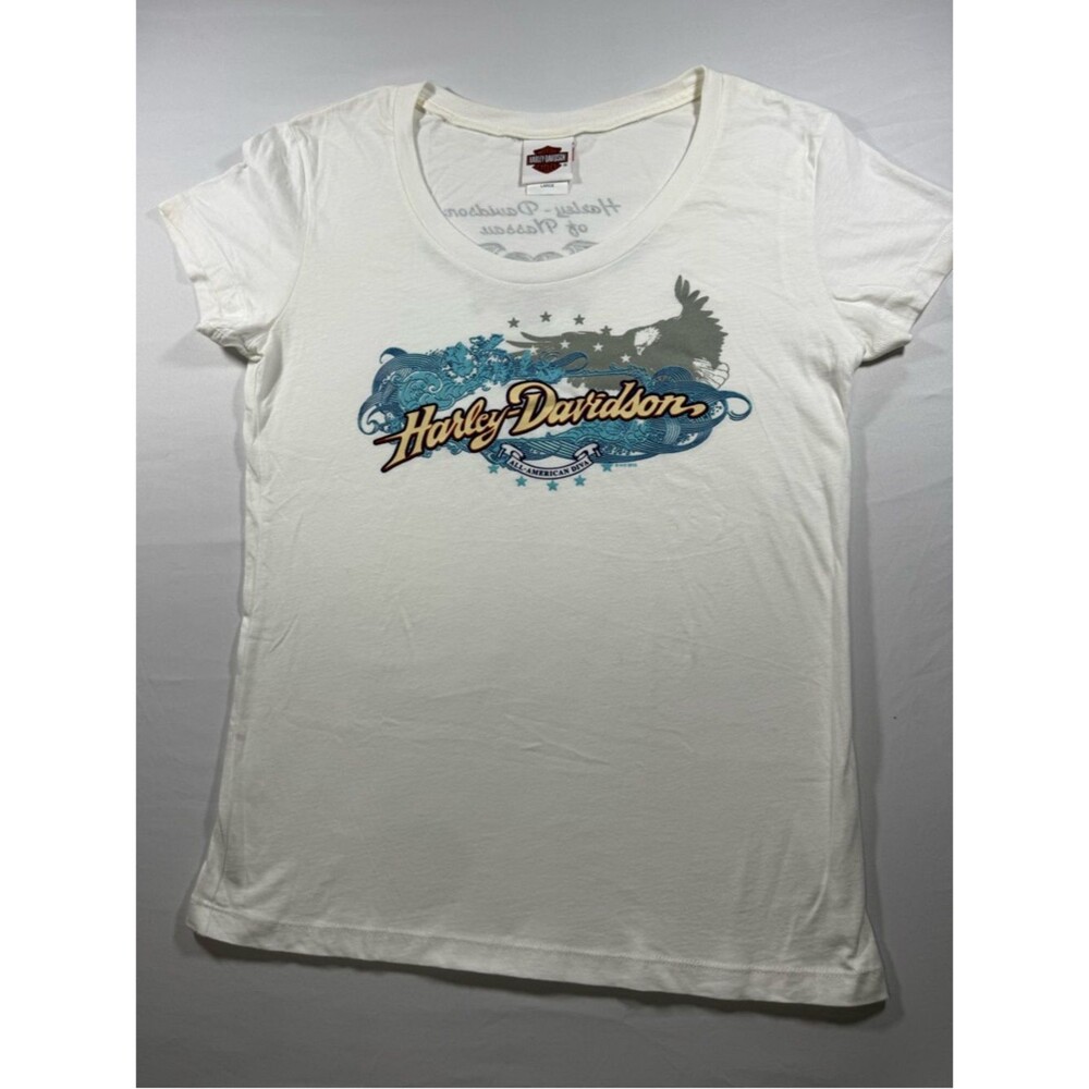 Vtg 2010 Harley Davidson Nassau Bahamas Shirt Women's L White All American Diva